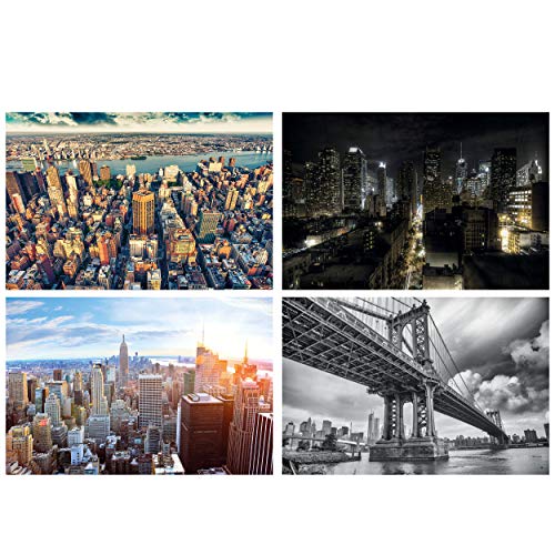 GREAT ART® Lot de 4 affiches XXL Motifs - Manhattan Mix - New York USA Skyline City Penthouse Sunset Sightseeing Interior Wall Painting Poster 140 x 100 cm