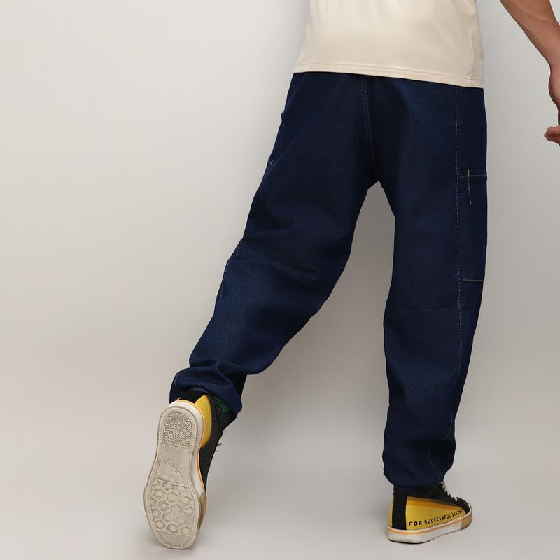 Image of CAHOOT Men's Cargo Denim Jeans for Everyday Wear | Dark-Wash | Button Closure |Regular Fit | Oversized Fit | Denim Jeans Crafted with Comfort Fit for Everyday Wear