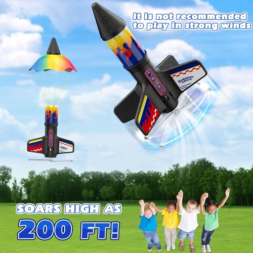 Demolike Rocket Launcher for Kids, Launching Air Rocket Toy Model Rockets with Parachute Safely Land 200 Feet of Flight Altitude Outdoor Toys for Ages 8-13 Birthday Gift for Kids Boys & Girls
