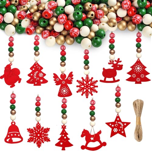 WANRSUDY 200 Pcs Christmas Beads for Crafts - Wooden Gold