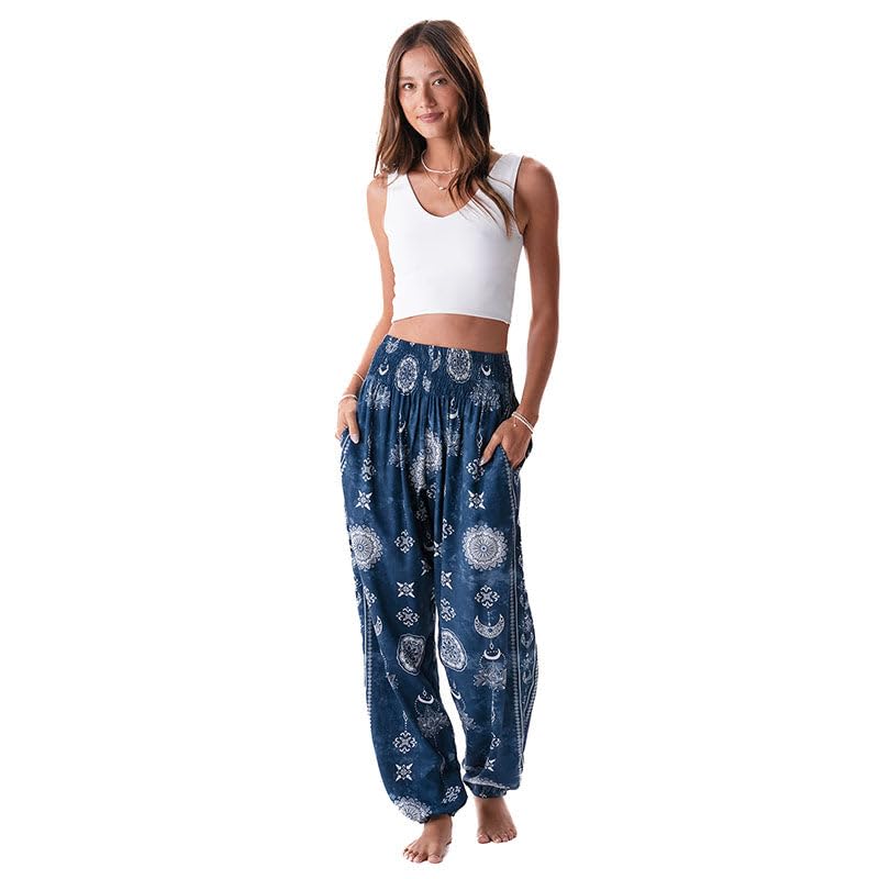 Image of Lotus and Luna Women's Harem Pants Thai Pants for Beach & Lounge High Waisted Flowy Boho Pants Genie Pants Yoga Pants