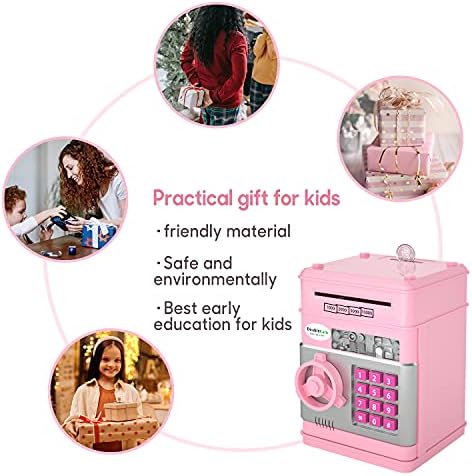 Electronic Piggy Banks for Kids, Money Box with Password/Music Cute Mini ATM Piggy Bank Coin Can,Auto Scroll cash Safe Box, Great and Practical Birthday Gifts for Boys & Girls (Pink)