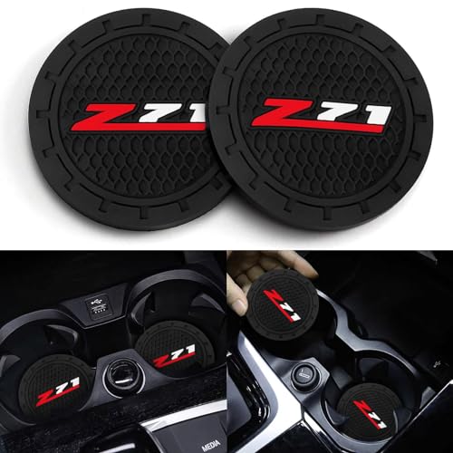 Image of Black Silicone Car Coasters for Chevy Z71 Series Series Non-Slip Car Cup Holder Coasters,Car Interior Accessory for Car Cup Holder 2.75IN 2Pack