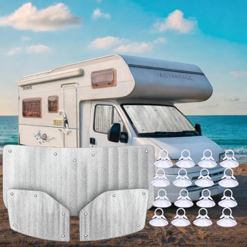 MJS Lot de 3 housses thermiques internes pour pare-brise et fenêtre compatibles avec Fiat Ducato Peugeot Boxer 1999-2005 (3 pièces) pour fenêtre de...