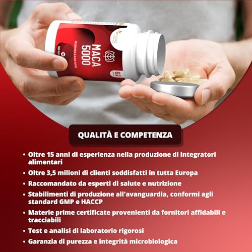 Maca – Alto dosaggio di 500 mg corrisponde a 5000 mg di maca fresca – 60 capsule – Estratto altamente biodisponibile – Con piperina per un migliore assorbimento – Sensilab - 5