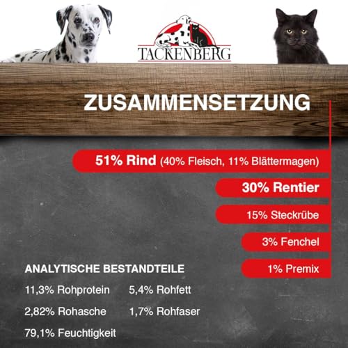 TACKENBERG Rentier und Rind mit Steckrübe & Fenchel Nassfutter Dose für Hunde - Hundefutter in Premiumqualität - natürlich getreidefrei, 12 x 800 g