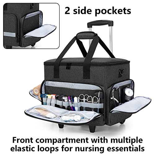 Image of CURMIO Rolling Medical Bag with Wheels, First Aid Kits Case with Removable Dividers, Empty Emergency Response Supplies Bag for Home Health Nurses, Doctors, EMT, EMS Professionals, Black