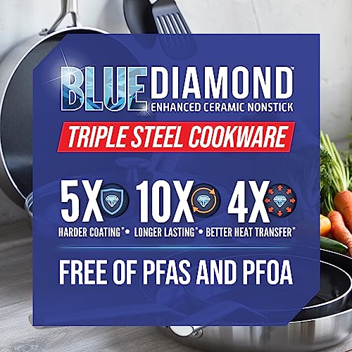 Blue Diamond Cookware Tri-Ply Stainless Steel Ceramic Nonstick, 15 Piece Cookware Pots And Pans Set, Pfas-Free, Multi Clad, Induction, Dishwasher Safe, Oven Safe, Silver #TOP4