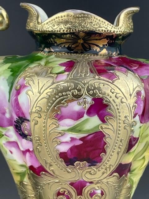 【大型】オールドニッポン 約30㎝ 芥子紋花瓶 アールヌーボー 金盛り ポピー 大型】オールドニッポン 約30㎝ 芥子紋花瓶 アールヌーボー 金盛り ポピー
