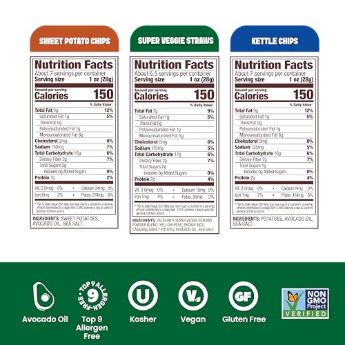 Image of Jackson's Mixed Snack Variety (6.5 oz & 7oz Pack of 6) - Made with Avocado Oil, Veggie Straws, Sweet Potato Chips & Kettle Chips, Snack Variety Pack, Individual Bags