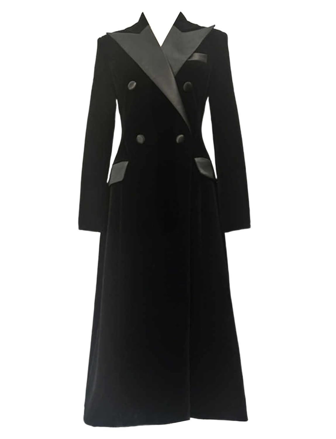 Womens Velvet Long Suit Coat Peak Lapel Dress Tuxedos Blazer for Party Christmas Performance