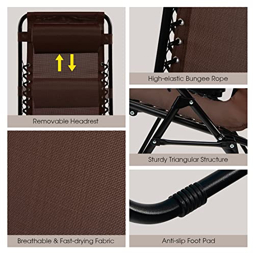 Goplus Zero Gravity Chair, Adjustable Folding Reclining Lounge Chair With Pillow And Cup Holder, Patio Lawn Recliner For Outdoor Pool Camp Yard (1, Brown) #TOP5