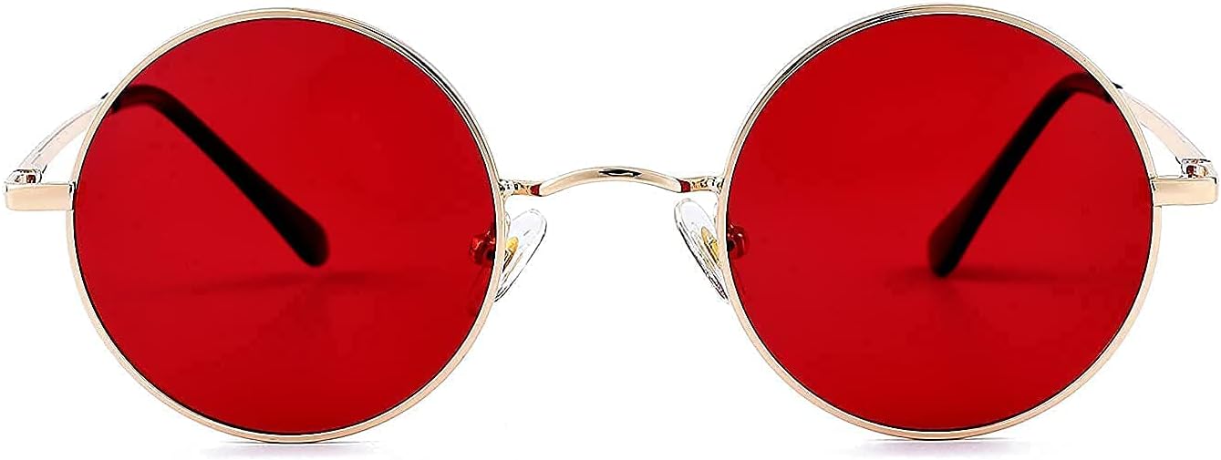 Red Lens Circle Glasses Small Round Polarized Sunglasses for Women Men Retro Hippie Style Circle Sun Glasses - Image 4
