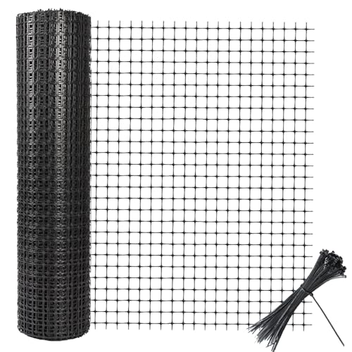 Image of Yeria Plastic Garden Mesh Fencing 1m x 10m with 60 Cable Ties, Heavy Duty Temporary Fencing for Garden, Chicken & Pet Barrier, Plastic Netting Mesh Fence Roll for Vegetable & Plant Protection, Black