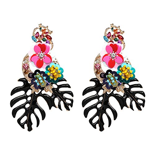 Lureme Gorgeous Colorful Sequin Flower Floral Leaf Stud Earrings For Women And Girls (Er006023) (Black) #TOP18