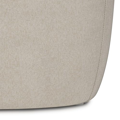 SIMPLIHOME Moore Small Ottoman - 18 inch Wide Upholstered Linen Look Fabric Irregular Round Ottoman in Natural, Contemporary Ottoman for Living Room or Bedroom with Top Stitching Detail, Assembled by SIMPLIHOME - Used condition - Image 7