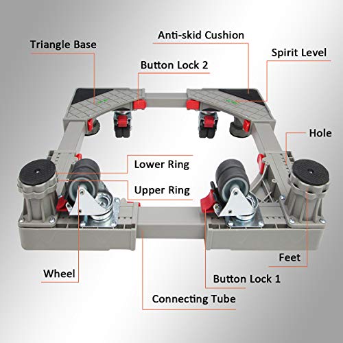 Strong Refrigerator Stand Washer Dryer Stand Moving Dolly Rollers with 4 Adjustable Feet and 8 Locking Rubber Casters Wheels for Fridge Washing Machine Pedestal