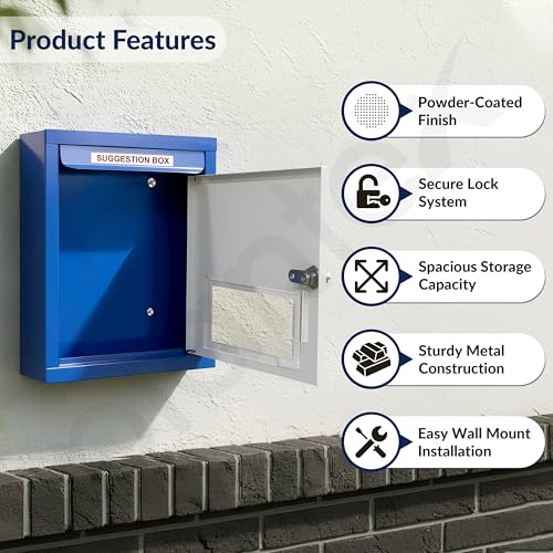 Image of Plantex All in One Multipurpose Letter Box /Suggestion Box for Office /Post Box for Home gate /Donation Box /Complaint Box /with Lock -Wall Mount - (Blue & Ivory)