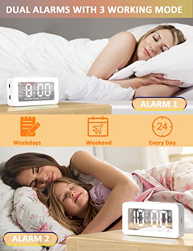 Alarm Clock For Kids, Umedo Digital Alarm Clock With 8 Mode Rgb Night Light, Mirrored Clock With Dual Alarm, Weekday/Weekend, Usb Port, White Noise Sleep Helper, Dimmer, Volume Adjustable - Light Blue #TOP4