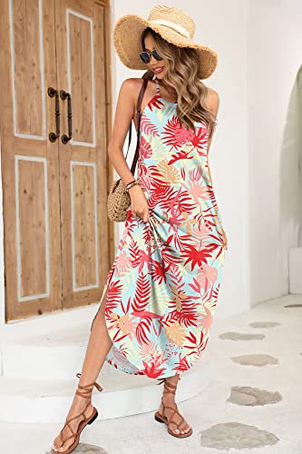 Womens Summer Casual Sleeveless Side Slit Halter Maxi Long Dresses Maple Leaf M #TOP6