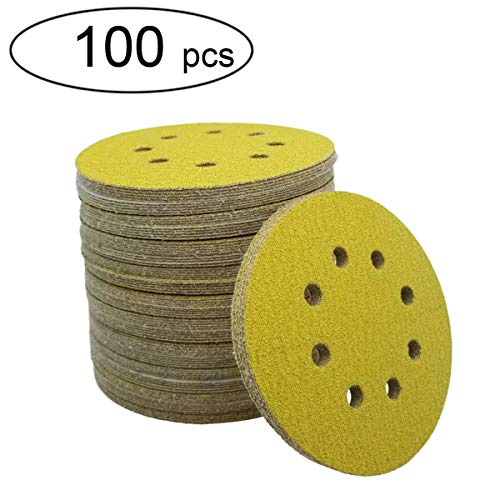 M-jump 100 Pcs 5-Inch 8-Hole 120 Grit Dustless Hook-and-Loop Sanding Disc Sander Round