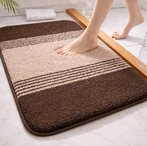 Image of HOWNICE Decore Microfiber Door Mats for Home Entrance Living Room | Anti Skid Doormats for Bathroom Entrance and Bedrooms | Main Door Mats for Entrance Mat (Stripe Mat Beige Brown)