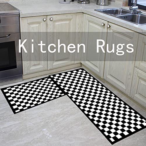 Euch 2 Piece Carpet Rubber Backing Non-Slip Kitchen Mat Doormat Area Rugs (17"X23"+17"X47", Black Mosaic) #TOP4