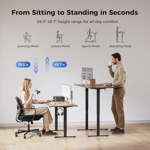 Image of Agilestic 59 Inch Reversible L Shaped Standing Desk, Electric Height Adjustable Desk with Memory Preset, Sit Stand Up Computer Workstation for Home Office, Splice Board, Rustic Brown