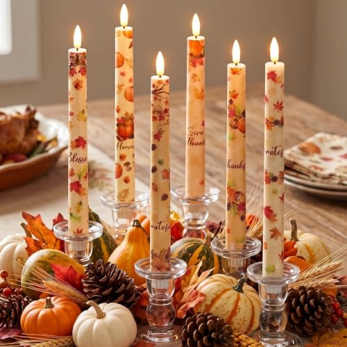 Image of Aurelema 6 Pcs Fall LED Flameless Candle Set Autumn Taper Candles Battery Operated with Remote Pumpkin Maple Leaf Candles Fall Decorations for Home Thanksgiving Day Party Favors Harvest Festival Decor