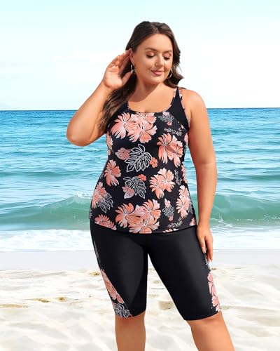 Daci Womens Plus Size Tankini Swimsuits - Tummy Control Two Piece Bathing Suits with Knee Length Shorts 20253
