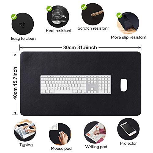 Image of Extended Mouse Pad Desk Pad Large 31.5 inch X 15.7 inch Large Mouse Mat XL Desk Blotter Writing Pad for Laptop /Office /Home, PU Leather Side Waterproof +Suede Side Non-Slip (Black)