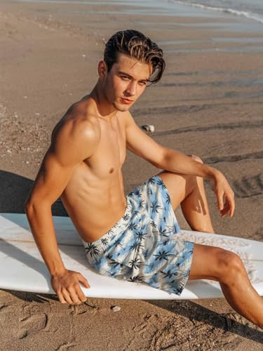 Mens Swim Trunks with Compression Liner,Palm Trees Surfing Men's Inseam Board Shorts Quick Dry Bathing Suit for Men/Boys3