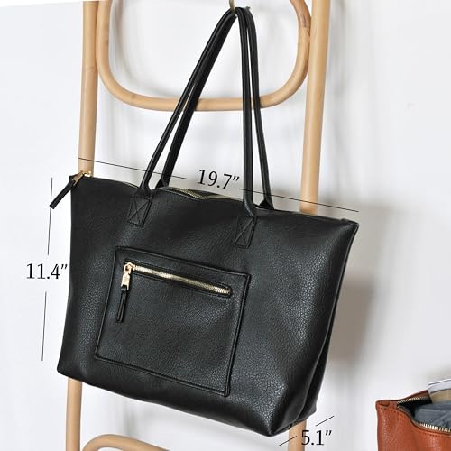 HOXIS Tote Bag for Women with Zipper Vegan Leather Handbag with Trolley Sleeve Travel Weekender Carryall Bag2