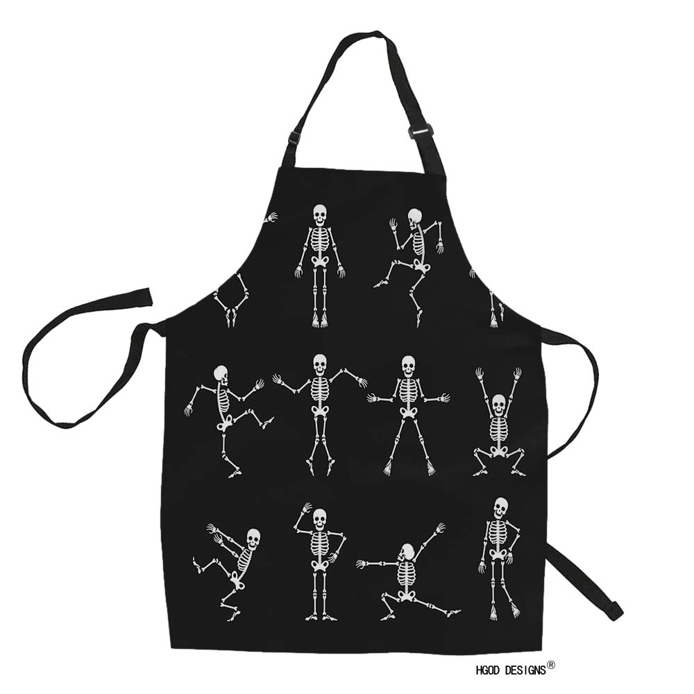 HGOD DESIGNS Skeleton Kitchen Apron,Funny Cartoon Dancing Skeleton Body Kitchen Aprons For Women Men For Cooking Gardening Adjustable Home Bibs,Adult Size