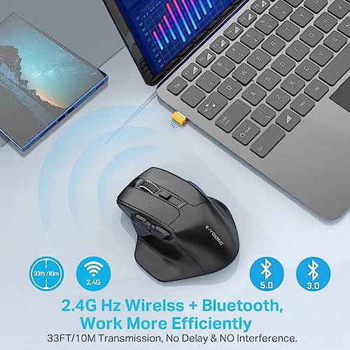 E-Yooso Large Bluetooth Wireless Mouse, 3 Modes Bluetooth 5.0&3.0 Mouse, X-31 Large Mouse For Big Hands, 5-Level 4800 Dpi, 6 Button Big Ergo Computer Mouse, Cordless Mouse For Laptop, Mac, Chrome, Pc #TOP4