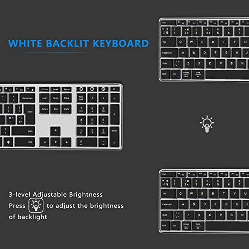 Bluetooth Wireless Backlit Keyboard for 3 Devices, Cordless Rechargeable Silent Keyboard with White LED Backlight UK Layout Compatible with PC, MacBook, Tablet, Smartphone, Space Gray