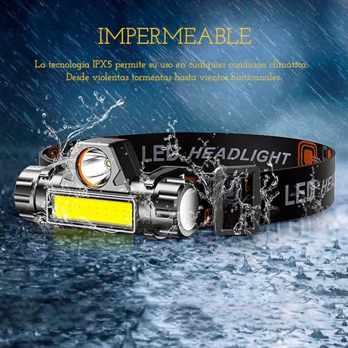 Image of CREADY Pack of 2 Rechargeable LED Headlamp, High Power Portable Head Light with Adjustable Angle and Waterproof, Rechargeable LED Light Spotlight Ideal for Running, Hiking or Cycling