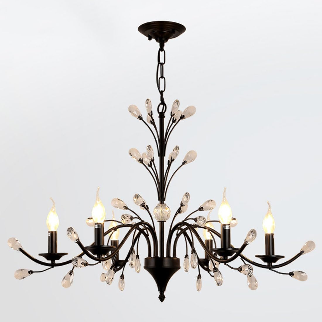 KXEcoLife E14 American crystal candle chandelier, simple retro modern living room lamp, atmospheric restaurant clothing store lamp,6 heads