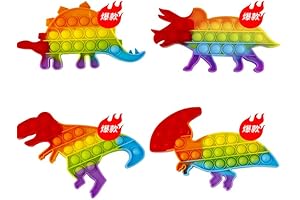 4 Pack Rainbow Dinosaur Pop-Its: Glow-in-the-Dark Dinosaur Sensory Toys for Stress Relief
