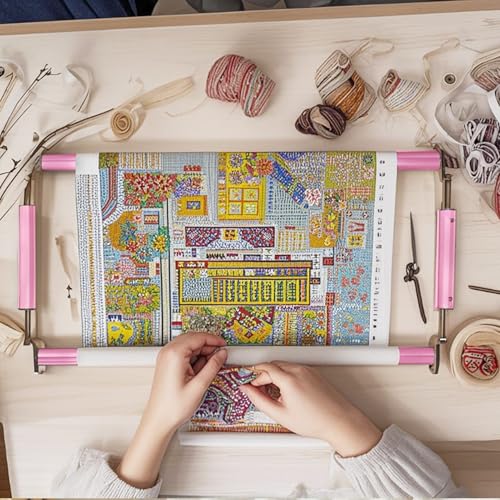 Image of Couple Embroidery Art Embroidery Clip Frame Cross Stitch 4 Slot Presser Heavy Duty Embroidery Bandage Embroidery Frame Needlepoint Frame Embroidery Scroll Frame Embroidery Frames (Pink)