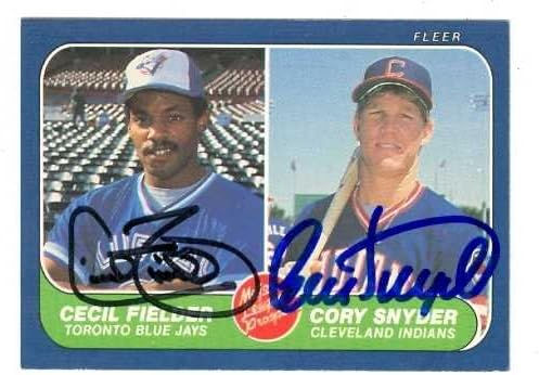 Cecil Fielder and Cory Snyder autographed baseball card 1986 Fleer #653 (Blue Jays Indians) Rookie Card