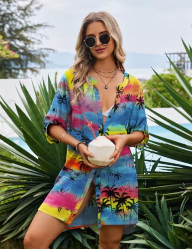 Image of Ekouaer Bathing Suit Cover Up for Women V Neck Button Down Swimsuit Coverup Beach Dress Shirt S-3XL