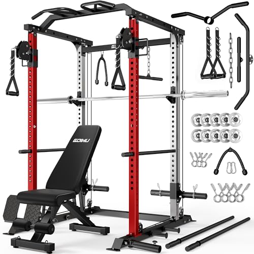 Image of DP01 Power Cage, 2000LBS Squat Rack with Cable Crossover and Dual Independent Pulley System, Full Cage for Full Body Training, Power Rack with More Training Attachments for Home Gym