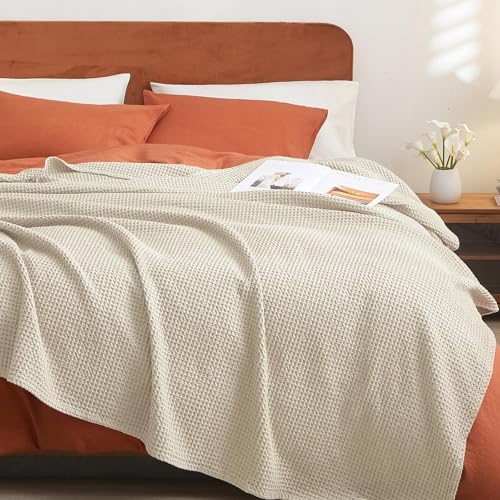 Image of PHF 100% Cotton Waffle Blanket Lightweight Breathable, King Linen /Stone