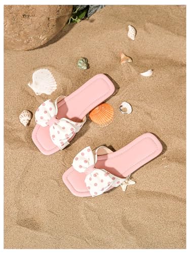 Verdusa Girl's Polka Dots Bow Flat Sandal Square Open Toe Slide Sandals 5