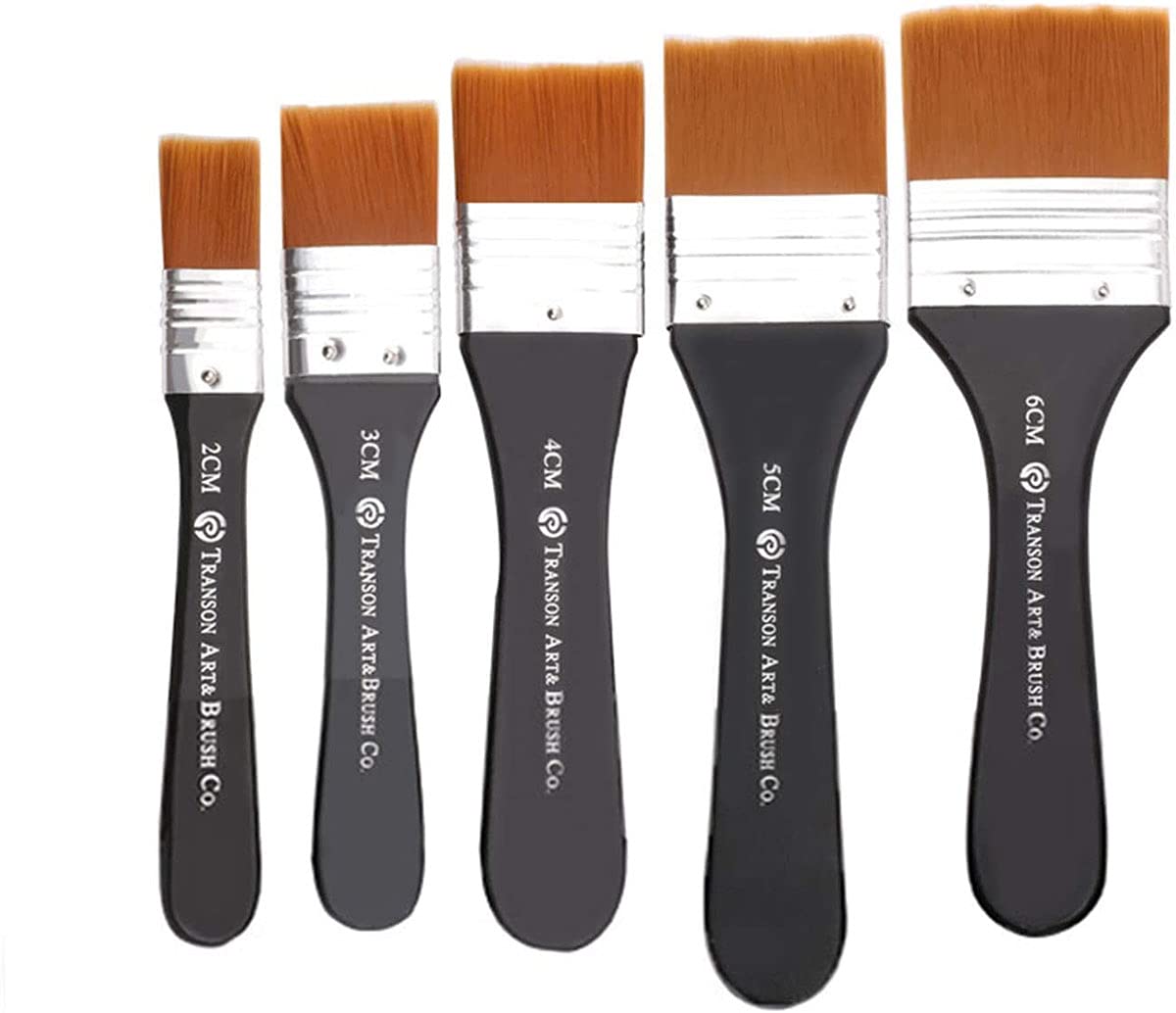 SHOWAY Paint Brushes Set 5 Piece Flat Brush Set, Multi-Purpose Assorted Size Wall Brushes, Flat Paintbrush, Flat Artist Paint Brush for Home Brushes Barbecue Oil Painting and Furniture Paints