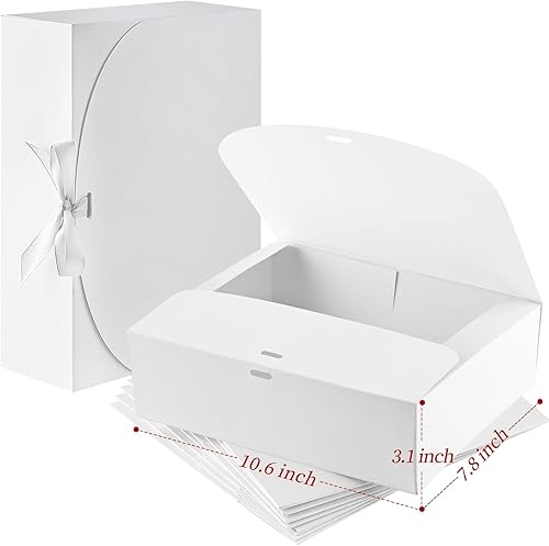 Miniatura 9 de Ocmoiy Paquete de 12 cajas de regalo con tapas, caja de regalo de papel blanco de 10.6 x 7.8 x 3.1 pulgadas con cinta, caja de propuesta de dama de