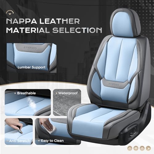 Image of Coverado Seat Covers, Car Seat Covers Front Seats, Leather Seat Covers for Cars, Car Seat Protector Waterproof, Gray Car Seat Cushion, Front Carseat Cover Universal Fit for Most Cars Lightblue