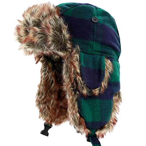 Image of Faux Fur Safety Reflective Aviator Trapper Hat Snow Ski Trooper Winter Cap