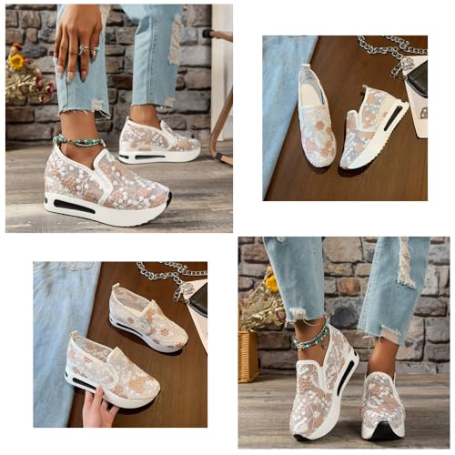 Breathable Mesh Floral Sneakers – Slip-On Platform Wedge Shoes with Arch Support for Walking & Work4
